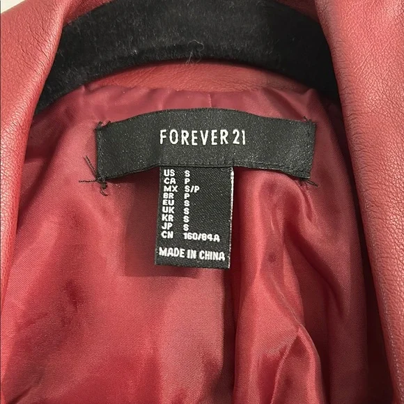 Red Leather Moto Jacket with Asymmetrical Zipper and Belted Waist - Picture 2 of 3